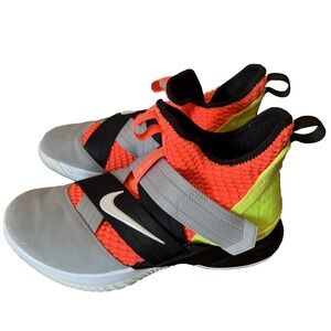 Nike LeBron Soldier 12 Hot Lava Mens Sz 7.5 Basketball Shoes Gray Coral Sneakers